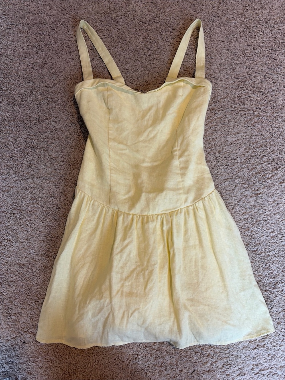 Abercrombie Butter Yellow 100% Linen Drop Waist Mini Dress Built In Shorts Small - Picture 2 of 9